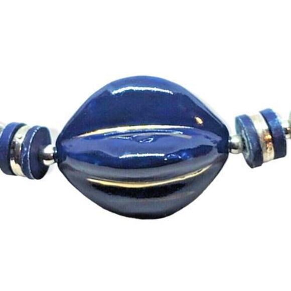 Vintage Necklace Chunky Retro Japan Cobalt Blue Gray Beads 80s Style 26" - Picture 3 of 8